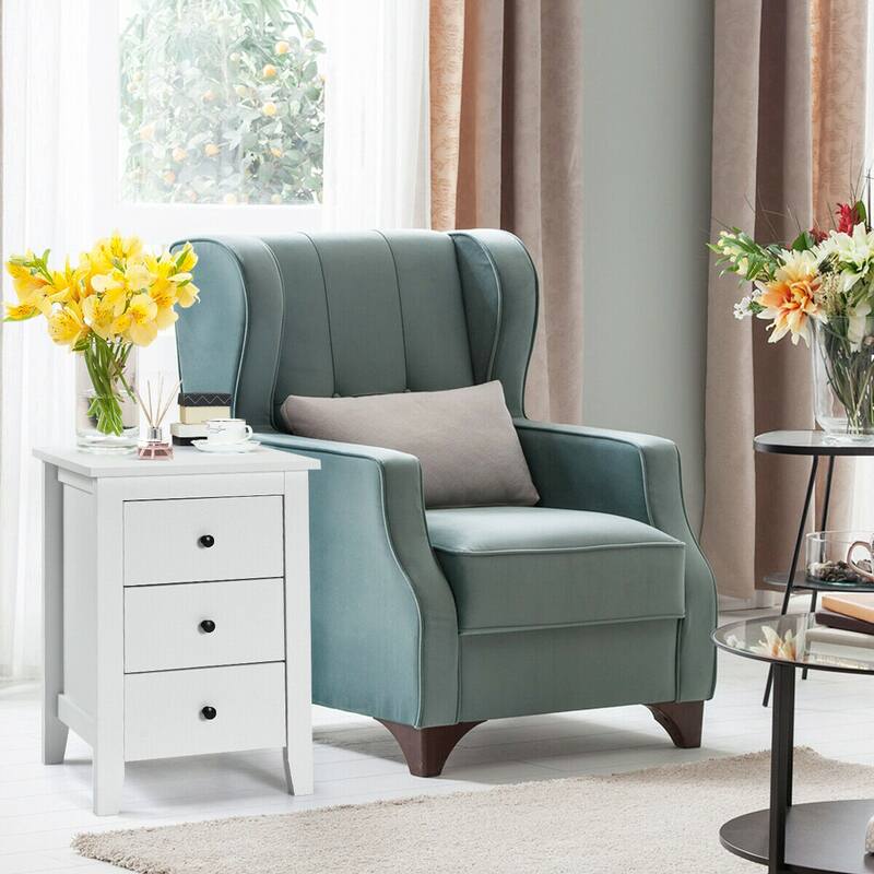 Costway 1PC/2PCS Nightstand End Beside Sofa Table w/ 3 Drawers Bedroom