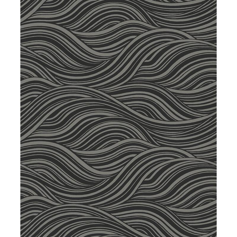 Seabrook Designs Melody Waves Non-Woven Unpasted Wallpaper - 20.9 in. W x 33 ft. L - Metallic Charcoal & Black