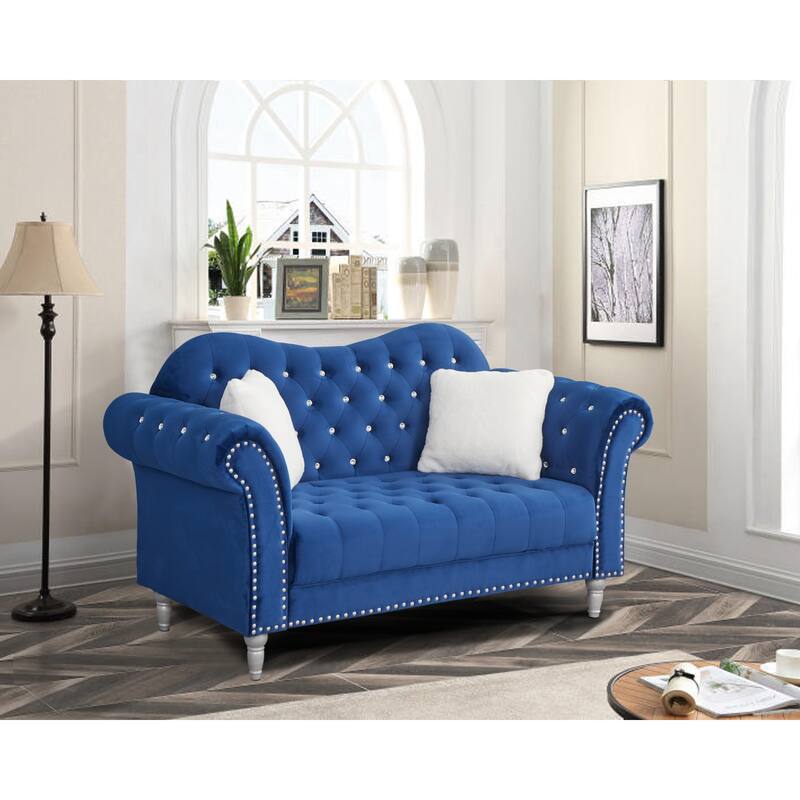 Velvet Rolled Arm Chesterfield Loveseat