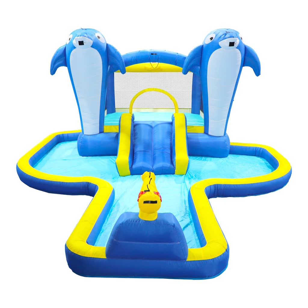 8 in1 Inflatable slide water park trampoline bouncing house outdoor garden with sprinkler & Target games & Water gun &