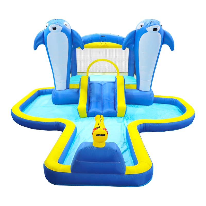 Inflatable Water Slide Bounce House，Outdoor 8 In 1 Play w/Target games & Water gun & Basketball
