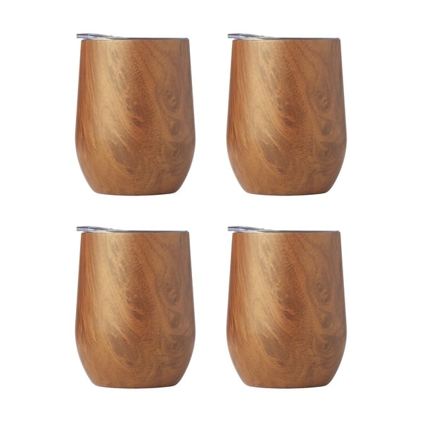 Cambridge EP56PTCB24DS 12 oz Wood Insulated Wine Tumblers, Set of 4