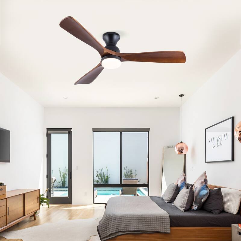 52 Inch Ceiling Fans With Lights,3 Color Dimmable LED,3 Solide Wood Blades Ceiling Fan with Remote Control Reversible DC Motor