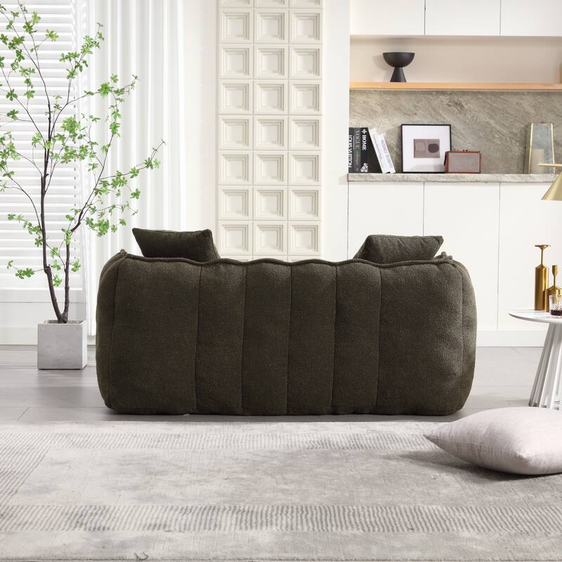 Olive Green Modern 65.1" Chenille Upholstered Buttons Tufted Loveseat Accent Chair with High Resilience Foam Core and Pillows