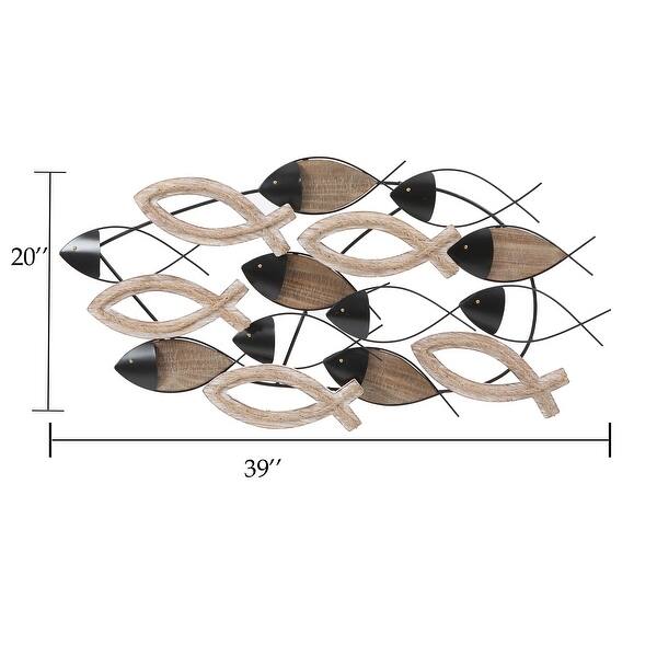 Black Metal and Brown Wood Modern School of Fish Metal Wall Decor