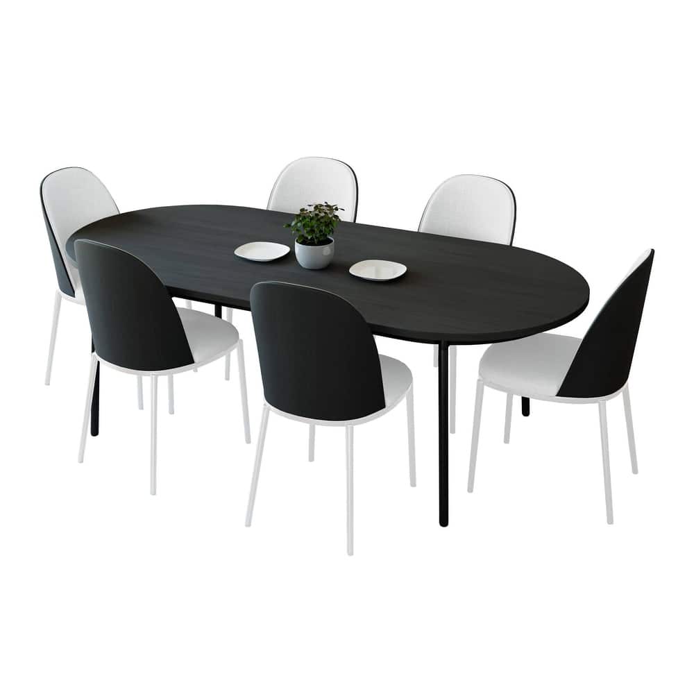 7-Piece Dining Set in White Steel Tule Collection by LeisureMod