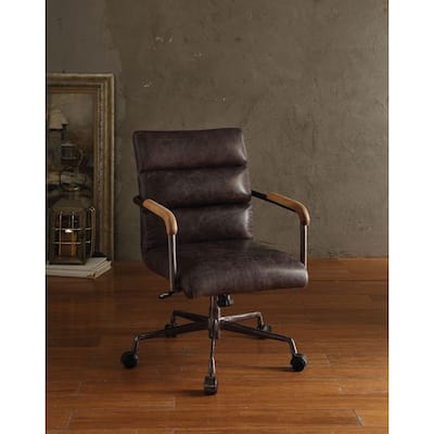 Vintage Industrial Style 360 Degree Swivel Adjustable Seat Height Executive Office Chair in Antique Top Grain Leather
