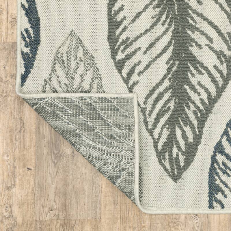 Vista Home Talcot Tropical Leaf Grey/Teal Indoor-Outdoor Area Rug