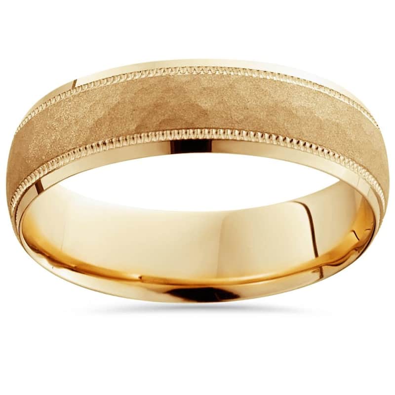 Hammered 6mm Wedding Band Yellow Gold