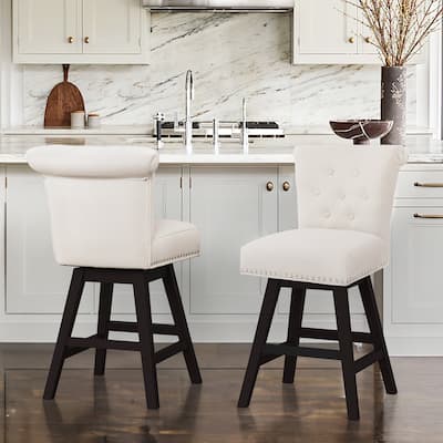 26 in. Set of 2 Bar Stools Counter Height Barstool 360° Swivel with Curved Backrest