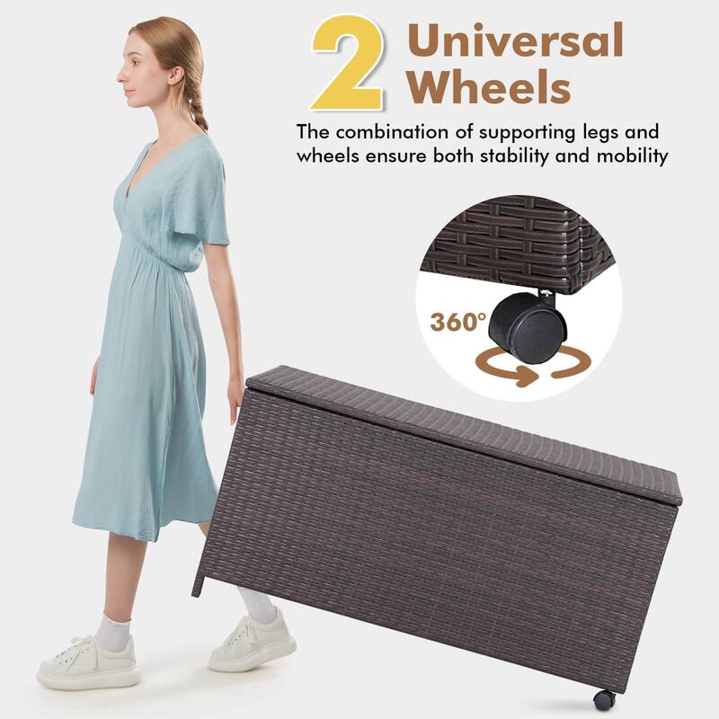 Large Mix Brown Deck Storage Box with Steel Frame and Wheels and Protective Liner