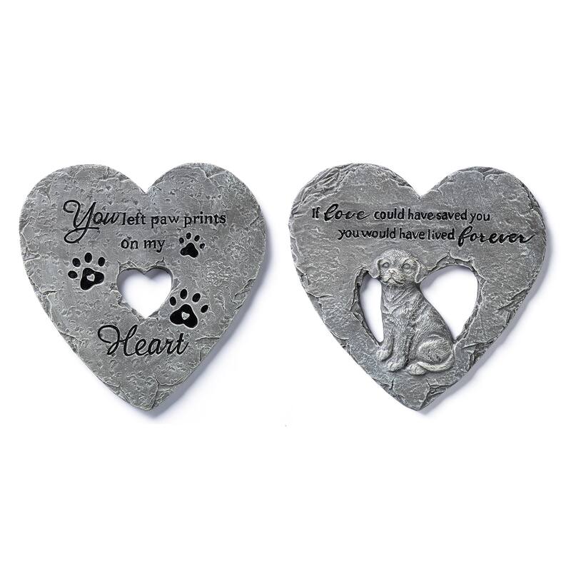 Glitzhome 4-Piece Cement Heart Shaped Paw Prints and Dog Memory Stepping Stones - 10 in