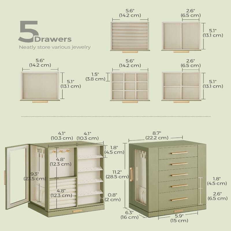 360 Degree MDF Rotating Jewlery Box with 5 Drawers and Metal Handles Perfect for Birthday or Anniversary