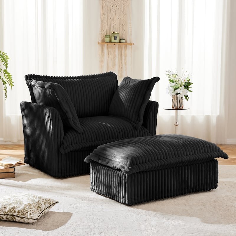 Oversized Accent Chair with Ottoman, Modern Cloud Chaise Lounge Chair with Deep Seat, Upholstered Armchair Reading Sofa Chairs