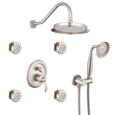 Brushed Nickel Shower System with Handheld and 4 Body Sprays
