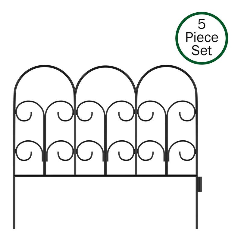 Metal Garden Fencing - Set of 5 Interlocking Panels for Flower Beds and Landscaping by Pure Garden (Black) - Iris - Black