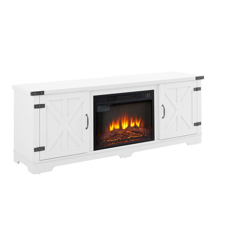 Modern Farmhouse TV Media Stand, Large Barn Inspired Home Entertainment Console, with 23" Fireplace Insert, for TV Up to 70'', w