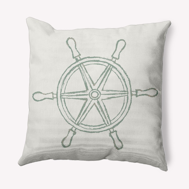 Large Ship Wheel Nautical Decorative Indoor Pillow - Sage - 20" x 20"