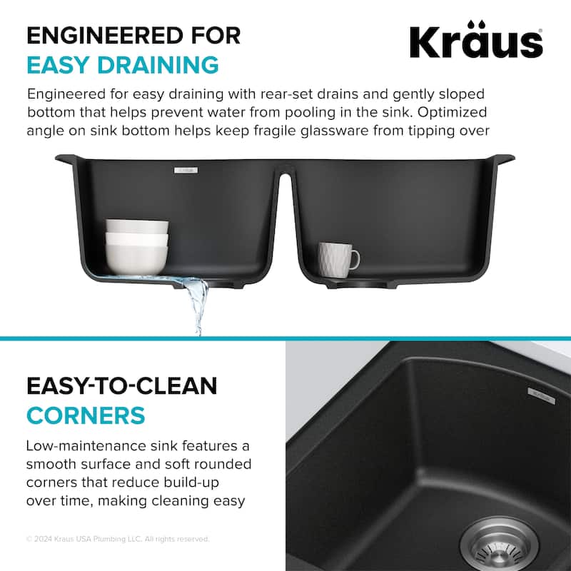 KRAUS Forteza Granite 33 inch 50/50 Undermount Drop-in Kitchen Sink