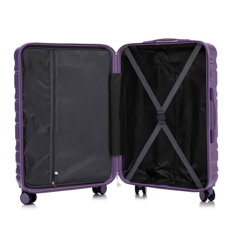 3 pcs/set in ABS Spinner Wheel Luggage, Carry on Suitcase, Matching Color, Combination Lock (Purple)