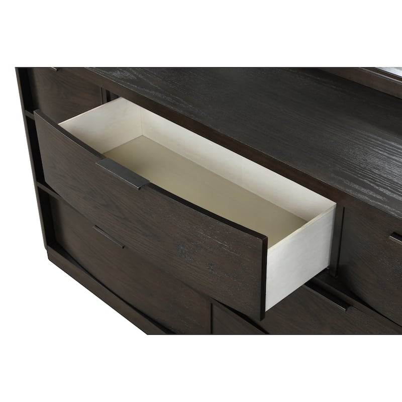 Roundhill Furniture Belani Wood Panel Bed Set, Bed, Dresser, Mirror, Two Nightstands, and Chest, Espresso