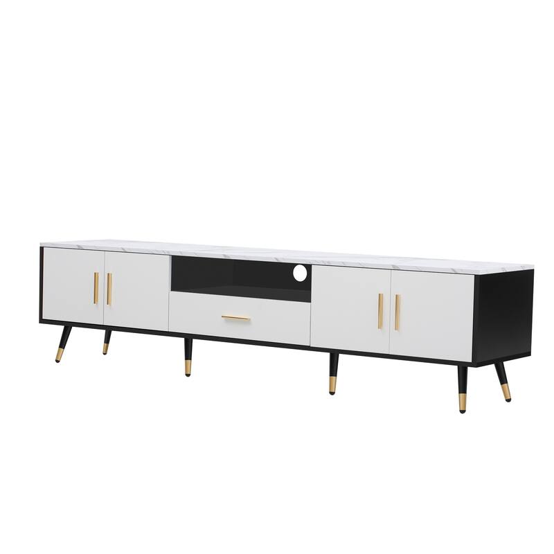Stylish 71" TV Console for TVs up to 80", Multi-Purpose Entertainment Center with 2 Cabinets & Open Storage