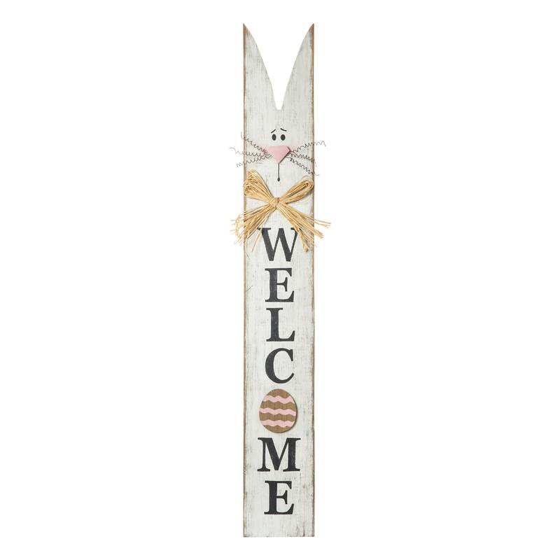 Glitzhome Easter Wooden Bunny Family Standing Decor Porch Sign with Wreath Welcome Wall Decor Party Supplies Props