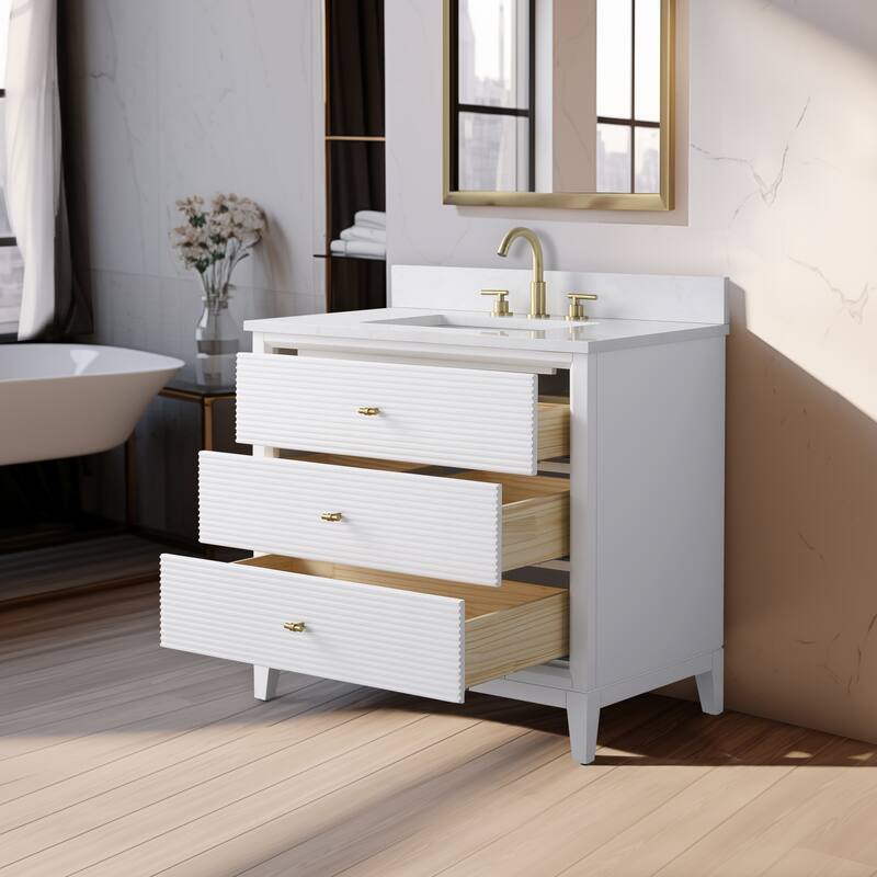 Vanity Art 36" Freestanding Bathroom Vanity with Engineered Marble Top and Sink