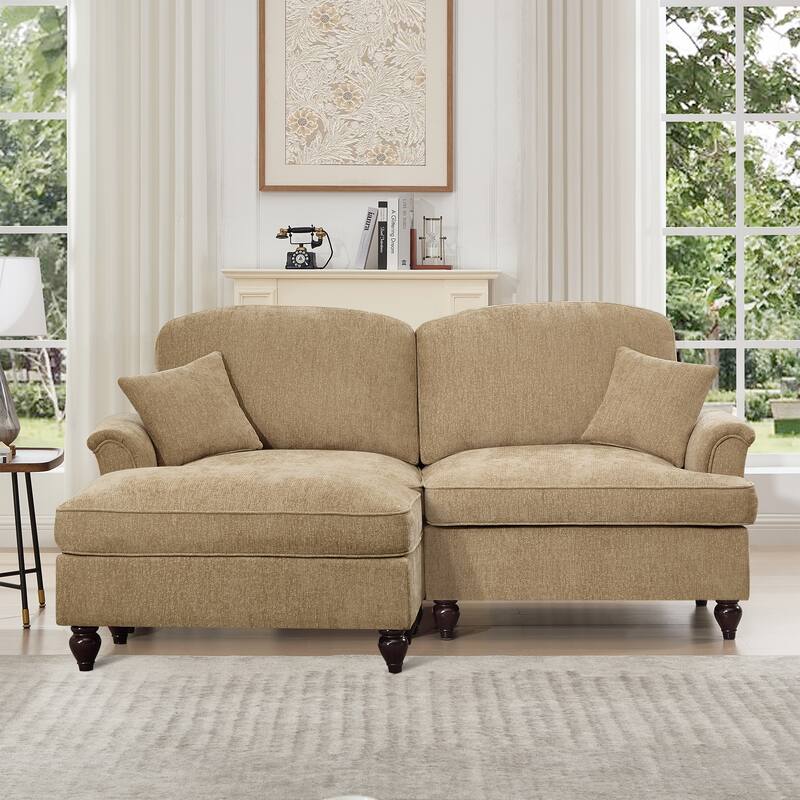 GDFStudio - Elegant Mid-Century Chenille 2-Seater 76.4" L-Shaped Modular Loveseat Sofa with Ottoman