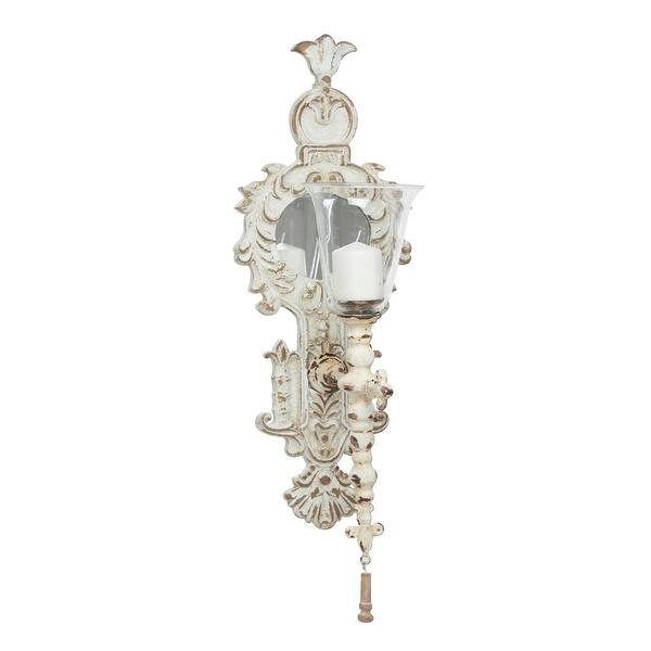 17 X 24 Large Vintage Distressed White Metal And Wood Wall Sconce W 2 Candle Lanterns 9 X 9 X 29 Overstock 32112554 See more ideas about sconces, wall sconce lighting, wall sconces.