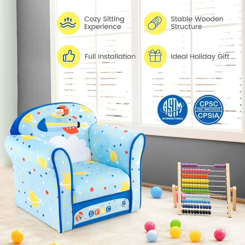 Costway Kid's Sofa Chair Toddler Upholstered Armchair Wooden Frame - See Details