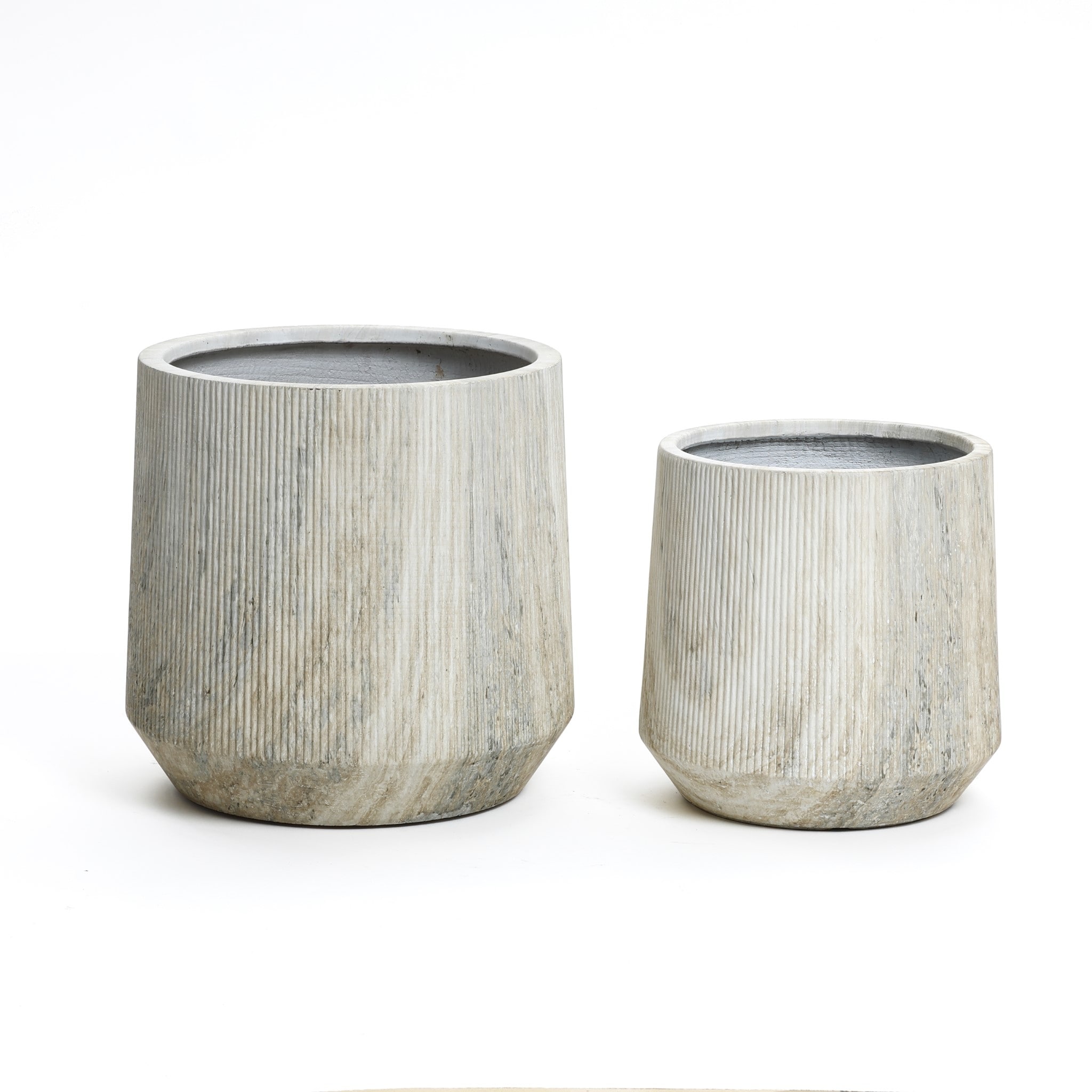 2-Piece Marble Gray Ribbed Texture MgO Planter Set, Indoor