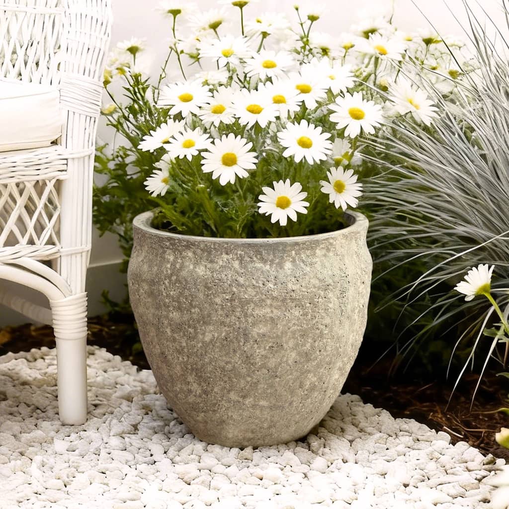 Weathered Earthstone Green Round Planter, Round, Textured Concrete Pot