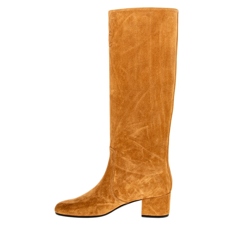 Celine Les Bottes Triomphe High Boots in Suede Calfskin - Havana