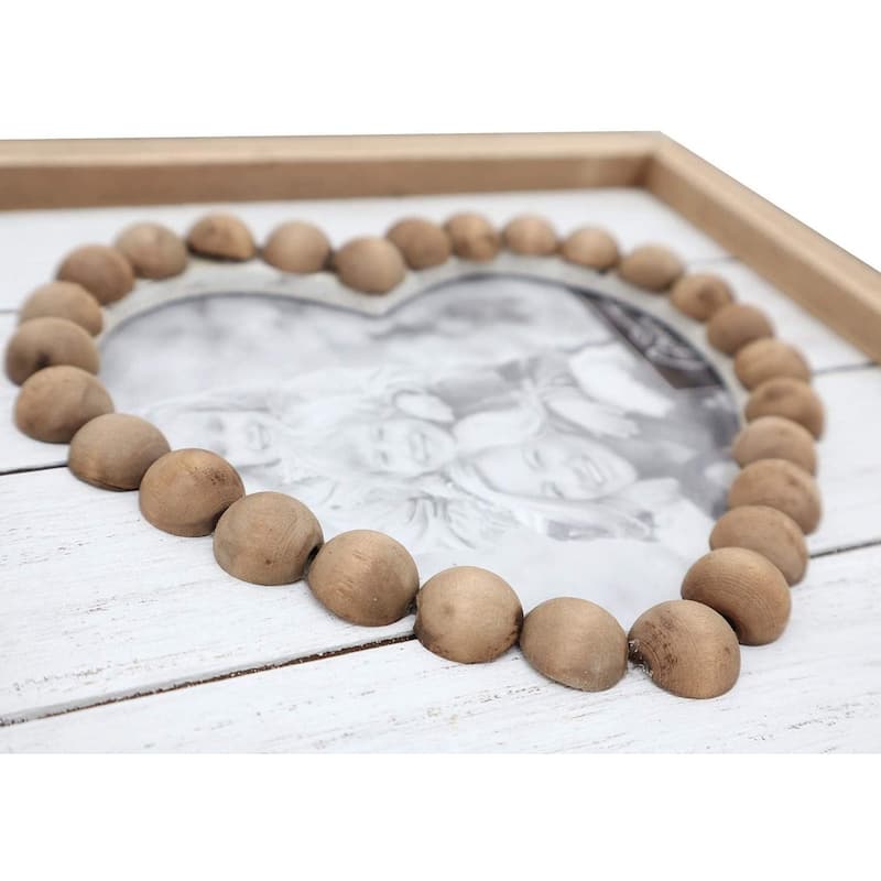 Wood Heart-Shaped Picture Frames with Beads Decorated