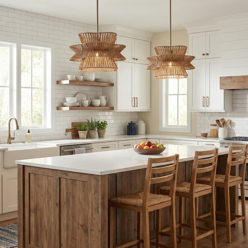 Acroma 1-light Farmhouse Coastal Woven Chandelier for Dining Room - 16'' D * 61'' H