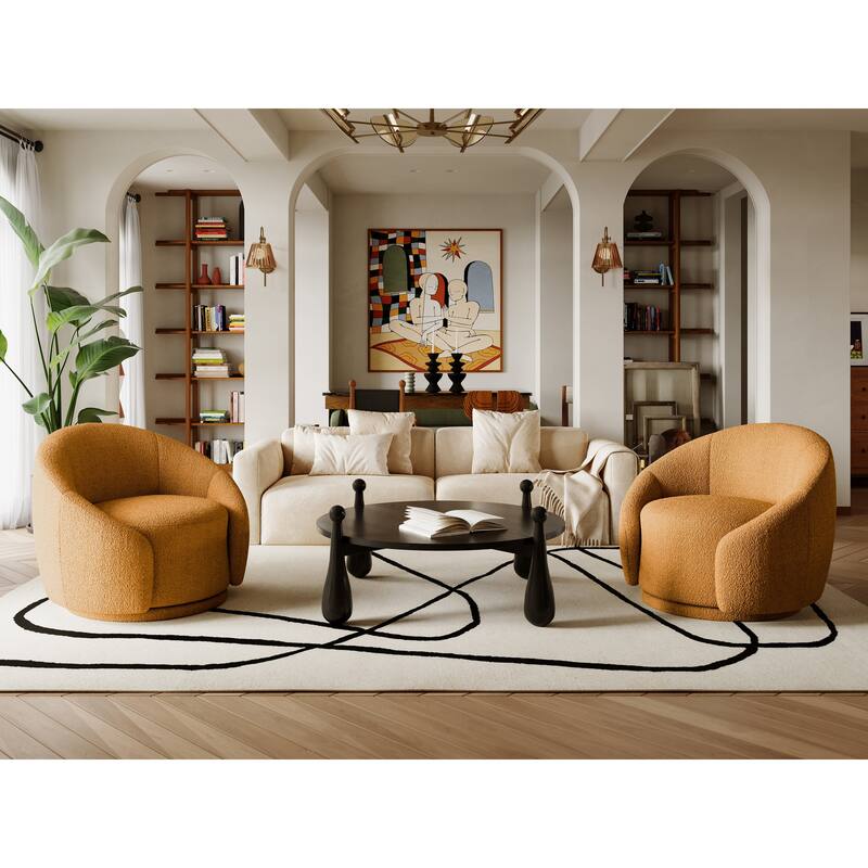 34" Wide 2 Set Velvet/ Boucle Barrel Swivel Chair