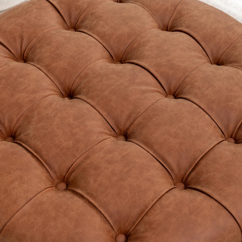 SEYNAR 29.5''Modern PU Leather Round Storage Ottoman with Wood Legs