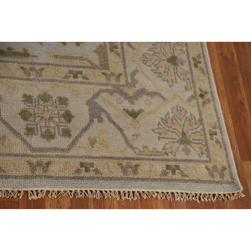 Silver Gray Oushak Indian Area Rug Hand-Knotted Wool Carpet - 8'0" x 9'10"