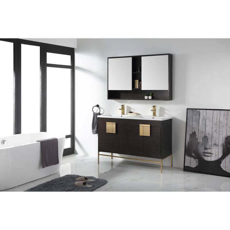 Modern Bathroom Vanity Set, Vitreous China Double Sink Top 48"