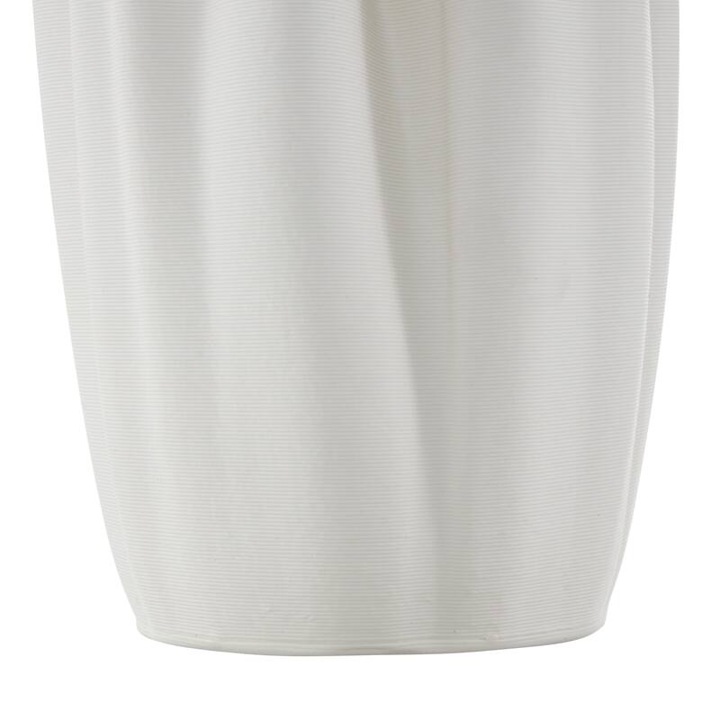 White Ceramic Ribbed Dimensional Folded Abstract Vase with Compact Wavy Rim
