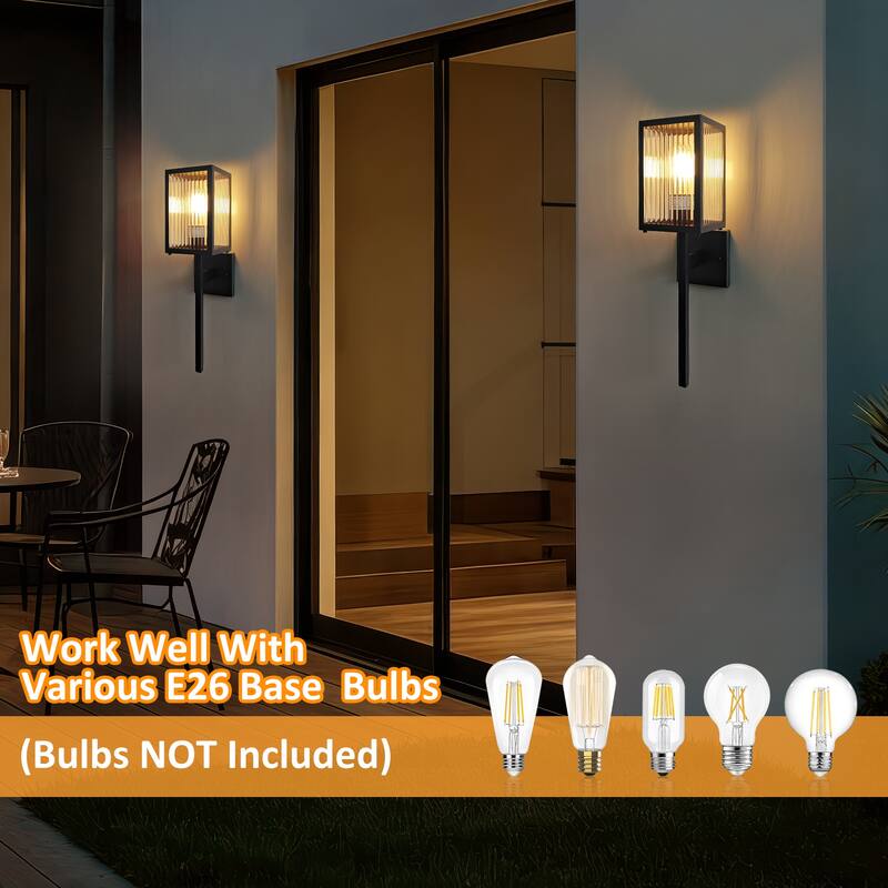 Outdoor Wall Sconce with Clear Ribbed Glass,Waterproof Exterior Wall Lantern for House Exterior/Front Door/Garage/Patio(2-PACK)