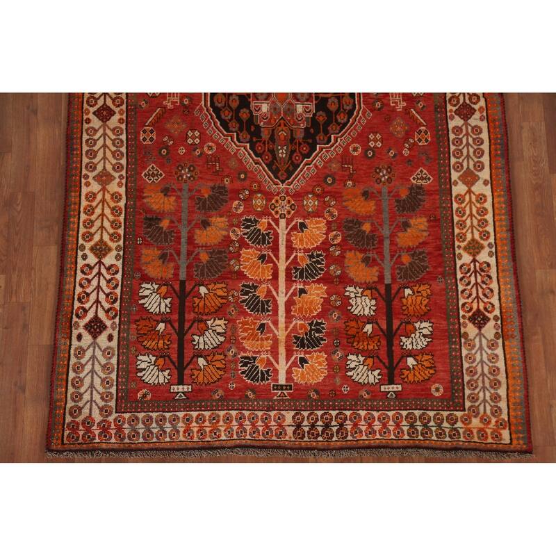 Hand Knotted Oriental 100% Wool Carpet Traditional Medallion Red Shiraz Area Rug - 8' 10'' X 5' 1''