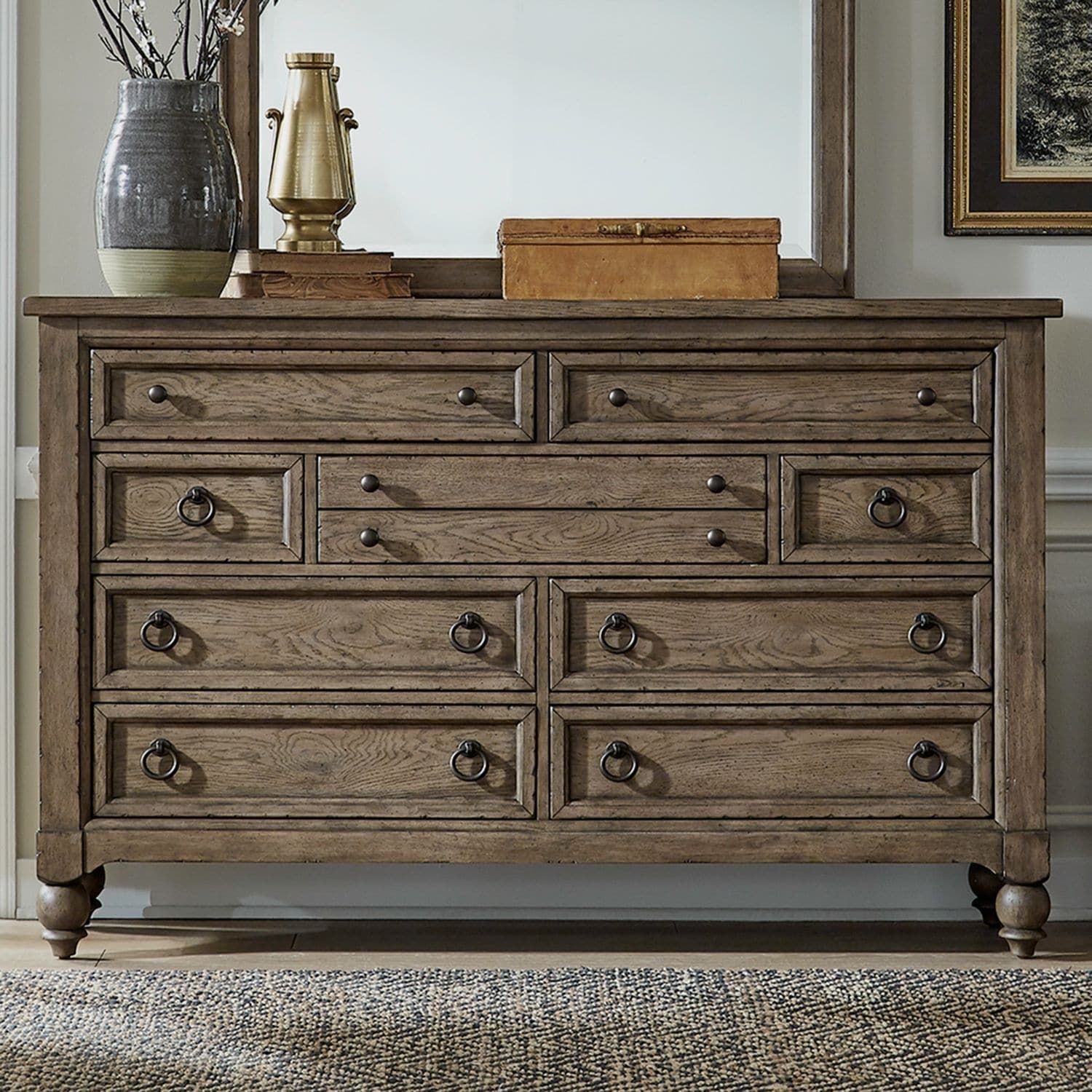 Liberty Furniture Bedroom 9 Drawer Dresser Dusty Taupe & Black
