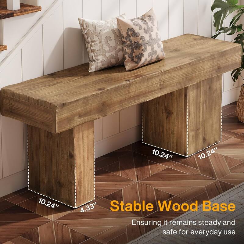 47" Solid Wood Bench, Rustic Farmhouse Entryway Bench