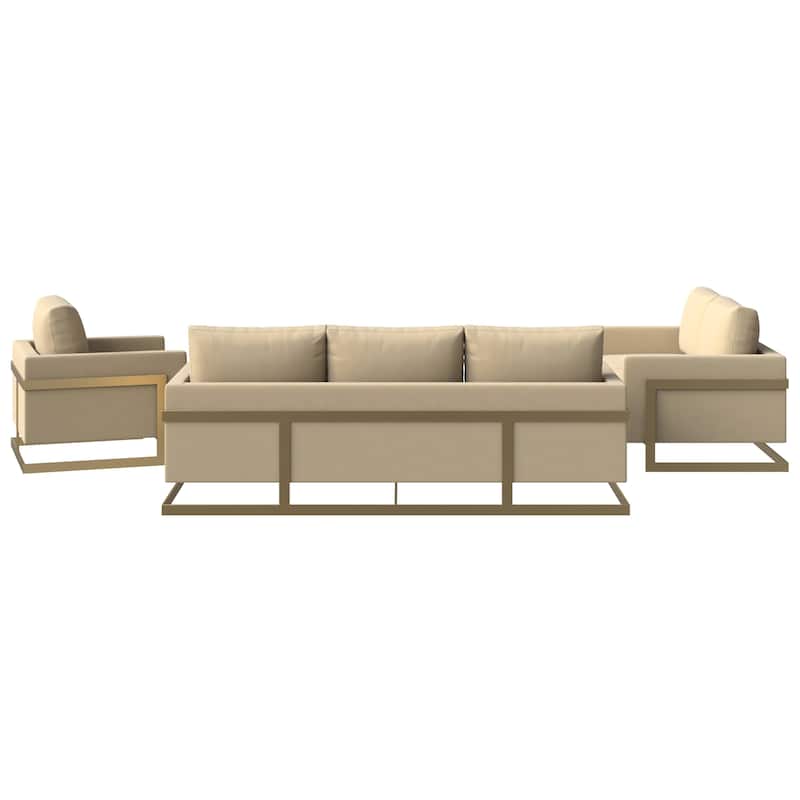 3-Piece Velvet Sofa Set with Gold Stainless Steel Base and Removable Cushions