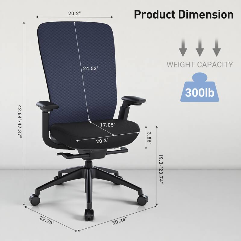 Ergonomic Office Chair, 4D Armrests, Seat Depth, Memory Foam, 300lbs, AirMesh Back