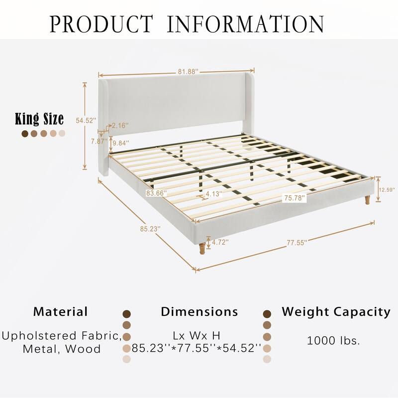 Queen Size Bed Frame High Headboard Upholstered Platform Bed