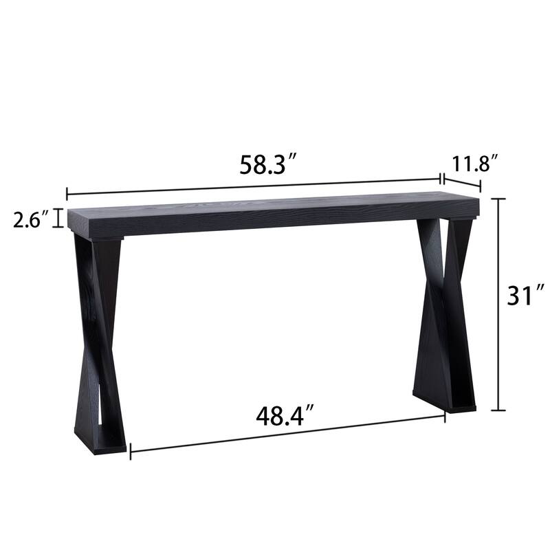 Modern Console Table - 58.3" Narrow Entryway Table, Black Manufactured Wood Sofa Table with Crossed Legs for Hallway