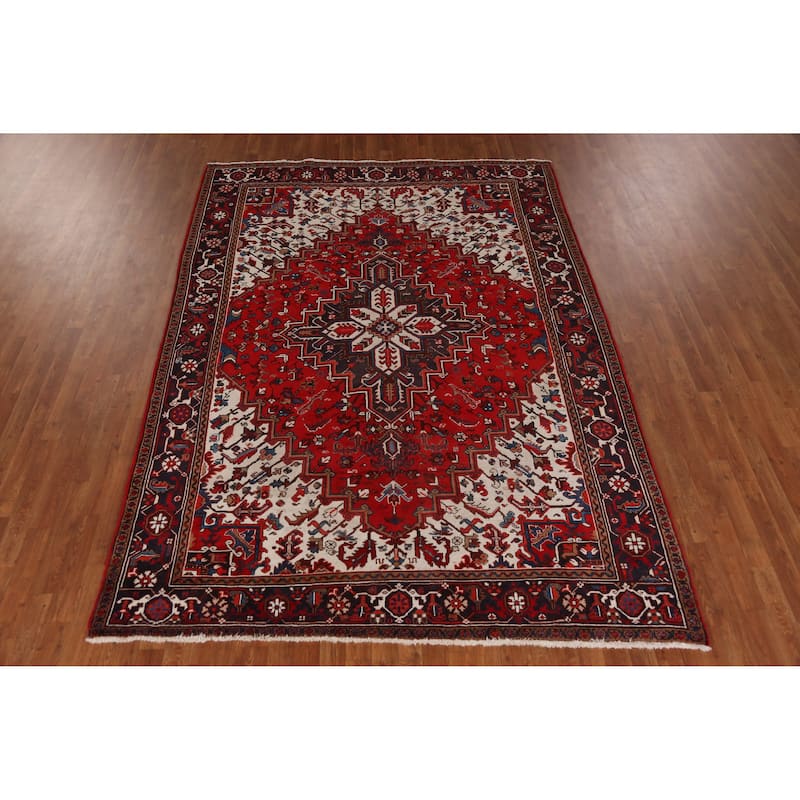 Hand Knotted Oriental 100% Wool Carpet Traditional Medallion Red Heriz Area Rug - 9' 6'' X 6' 10''